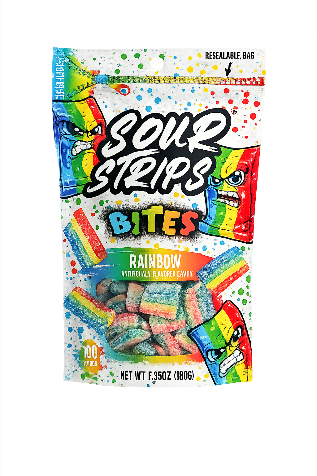 Sour Strips Bites Rainbow Candy – Extreme Sour Chewy Bites 6.35oz Resealable Bag - MunchLabs