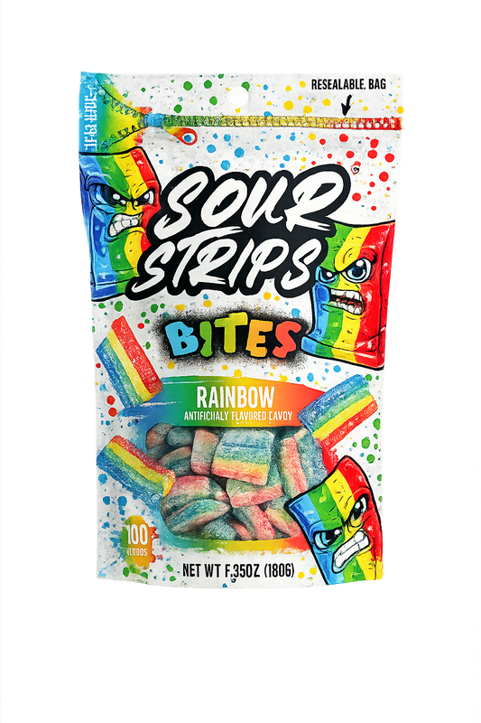 Sour Strips Bites Rainbow Candy – Extreme Sour Chewy Bites 6.35oz Resealable Bag - MunchLabs